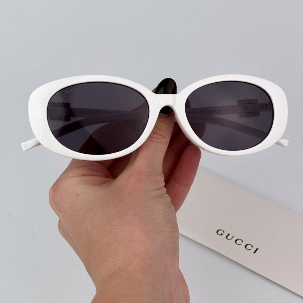 Gucci GG1684SA 006 BRAND NEW Sunglasses White Grey Unisex Oval - Picture 1 of 9